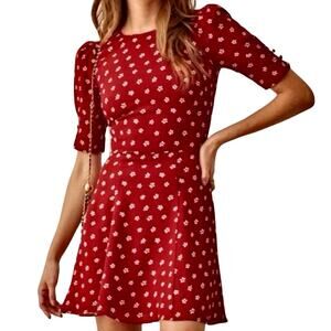Reformation Bard Mini Dress Red Floral Puff Sleeve NWT